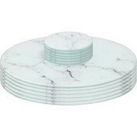 Harbour Housewares 12pc Round Glass Placemats & Round Coasters Set - 30cm Marble Effect in White