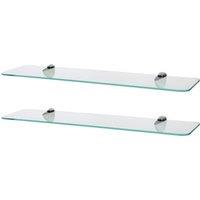 Harbour Housewares 2x Rounded Floating Glass Shelves - 60cm Bathroom Storage Display Unit in Silver