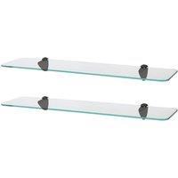Harbour Housewares 2x Rounded Floating Glass Shelves - 60cm Bathroom Storage Display Unit in Black