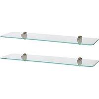 Harbour Housewares 2x Rounded Floating Glass Shelves - 60cm Bathroom Storage Display Unit in Gold