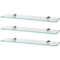 Harbour Housewares 3x Rounded Floating Glass Shelves - 60cm Bathroom Storage Display Unit in Silver