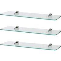 Harbour Housewares 3x Rounded Floating Glass Shelves - 50cm Bathroom Storage Display Unit in Silver