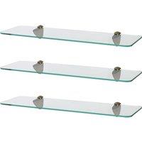 Harbour Housewares 3x Rounded Floating Glass Shelves - 50cm Bathroom Storage Display Unit in Gold