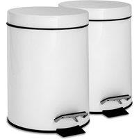 Harbour Housewares 2x Round Bathroom Pedal Bins - 3L Stainless Steel Slim Rubbish Dustbin in White