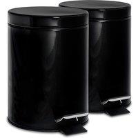 Harbour Housewares 2x Round Bathroom Pedal Bins - 3L Stainless Steel Slim Rubbish Dustbin in Jet Black