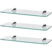 Harbour Housewares 3x Rounded Floating Glass Shelves - 40cm Bathroom Storage Display Unit in Silver