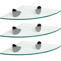 Harbour Housewares 3x Floating Glass Corner Shelves - 30cm Bathroom Storage Display Unit in Black