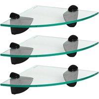 Harbour Housewares 3x Floating Glass Corner Shelves - 20cm Bathroom Storage Display Unit in Black