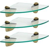 Harbour Housewares 3x Floating Glass Corner Shelves - 20cm Bathroom Storage Display Unit in Gold