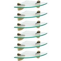 Harbour Housewares 6x Floating Glass Corner Shelves - 20cm Bathroom Storage Display Unit in Gold