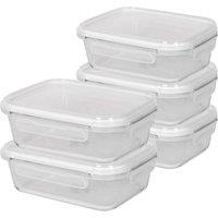 Harbour Housewares 1L Glass Food Storage Containers - Airtight Meal Prep Tubs - 5 Pack in White
