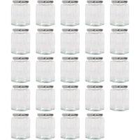 Argon Tableware 250ml Hexagonal Glass Jam Jars - Set of 24 - Empty Screw Top Preserving Jar in Silver