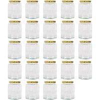 Argon Tableware 250ml Hexagonal Glass Jam Jars - Set of 24 - Empty Screw Top Preserving Jar in Gold