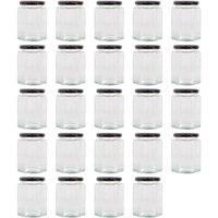 Argon Tableware 250ml Hexagonal Glass Jam Jars - Set of 24 - Empty Screw Top Preserving Jar in Black