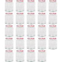 Argon Tableware 250ml Hexagonal Glass Jam Jars - Set of 24 - Empty Screw Top Preserving Jar in Red