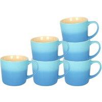 Argon Tableware 330ml Ombre Coffee Mugs - Set of 6 - Glazed New Bone China Tea Mug in Blue