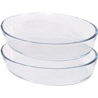 Argon Tableware Oval Glass Oven Dishes - 35cm x 24cm - 2x Large Baking Tray in Clear | Size: 35 cm x 24 cm