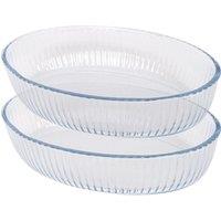 Argon Tableware Oval Glass Oven Dishes - 35 x 24cm - 2x Optical Roasting Baking Tray in Clear | Size: 35 x 24 cm