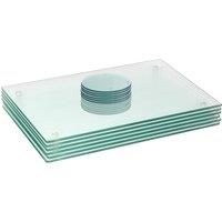 Harbour Housewares 12pc Glass Placemats & Round Coasters Set - 40 x 30cm Protection Mats in Clear | Size: 40 x 30 cm
