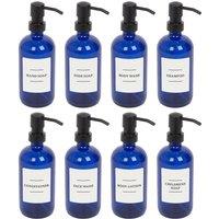 Harbour Housewares Glass Soap Dispensers with Labels - 500ml - White - Pack of 8 in Blue