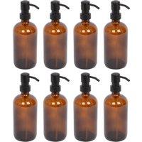 Harbour Housewares 500ml Glass Soap Dispensers - 8x Refillable Hand Wash Bottle with Pump in Amber