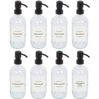 Harbour Housewares Glass Soap Dispensers with Labels - 500ml - White - Pack of 8 in Clear