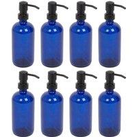 Harbour Housewares 500ml Glass Soap Dispensers - 8x Refillable Hand Wash Bottle with Pump in Blue
