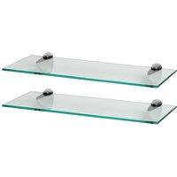 Harbour Housewares 2x Floating Glass Shelves - 50cm - Bathroom Shower Storage Display in Silver