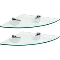 Harbour Housewares 2x Floating Glass Corner Shelves - 30cm Bathroom Storage Display Unit in Silver
