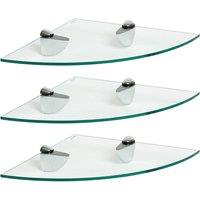 Harbour Housewares 3x Floating Glass Corner Shelves - 30cm Bathroom Storage Display Unit in Silver