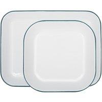 Argon Tableware 2 Piece White Enamel Baking Tray Set in Blue