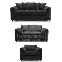 Furnishings For Less UK Monaco Chenille Fabric 3 Piece Sofa Suite - 3, 2 & Armchair Seater Scatter Back in Black