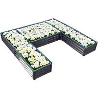 Living and Home U-shaped Outdoor Raised Garden Bed with 5 Compartments in Black