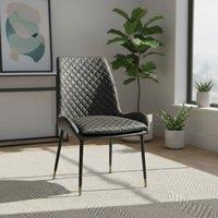 IH Design Leather Steel Legs Dining Chairs Grey (Set of 2) in Dark Grey