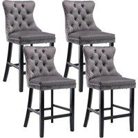HomeTouch Lux Set of 4 Velvet Upholstered Bar Stools for Kitchen Counter in Grey | Size: 2 Pack
