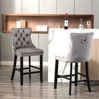 HomeTouch Set of 6 Grey Velvet Kitchen Breakfast Bar Stools with Wooden Legs | Size: 6 Pack