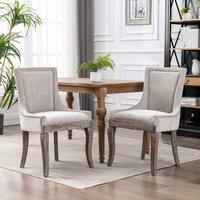 HomeTouch Set of 2 Bewley Plush Linen Upholstered Dining Chairs in Beige | Size: 2 Pack