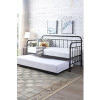 SlumberWorx Ickleford Industrial Living Room Bedroom Metal Day Bed Frame w Trundle in Black | Size: Single