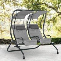 OUTSUNNY Canopy Swing 2 Separate Relax Chairs w/ Removable Canopy in Grey