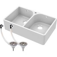 Balterley 2 Bowl Fireclay Butler Sink Full Wastes Weir795x500x220mm in White