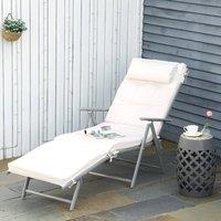 OUTSUNNY Sun Lounger Steel Frame Outdoor Folding Chaise Texteline Lounge Chair Recliner with Headrest & 7 Levels Adjustable Backrest in Cream