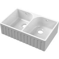 Balterley Fireclay 2 Bowl Fluted Front Butler Kitchen Sink with Full Weir 795mm in White