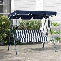 OUTSUNNY Outdoor Metal Hammock Swing Chair 3-Seater Patio Bench Garden in Blue