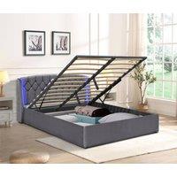 Comfy Living Ltd Fabric Gaslift Bedframe With LED Headboard Feature in Grey | Size: Single