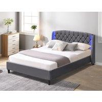 Comfy Living Ltd Fabric Bedframe With LED Headboard Feature in Grey | Size: Double
