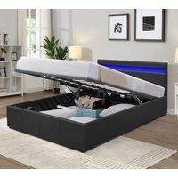 Comfy Living Ltd Faux Leather Modern Gas Lift Ottoman Bed Frame With LED in Black | Size: King