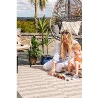 Kukoon Outdoor Garden Patio Rug Grey Beige Stripped Barbeque Area Camping Mat | Size: 120 cm x 170 cm