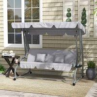 OUTSUNNY 2-in-1 Garden Swing Chair for 3 Person w/ Adjustable Canopy, Grey in Light Grey