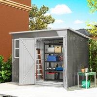 OUTSUNNY 8.5 x 6ft Galvanised Steel Garden Shed with Foundation Kit, Grey in Light Grey