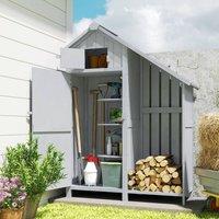 OUTSUNNY Fir Garden Storage Shed With Shelves Log Rack, For Garden Tools in Grey
